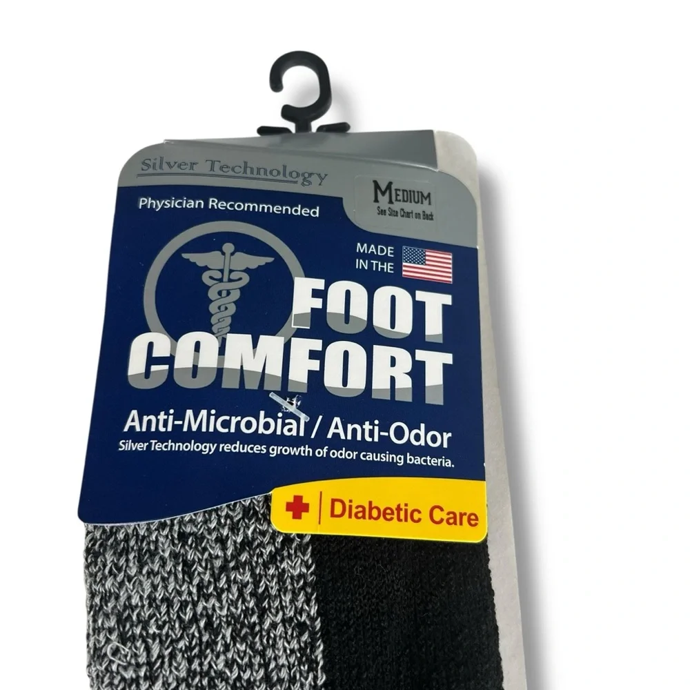 Foot Comfort Mens Size M 4.5-8 Black Gray Quarter Diabetic Socks USA Made 4 Pair